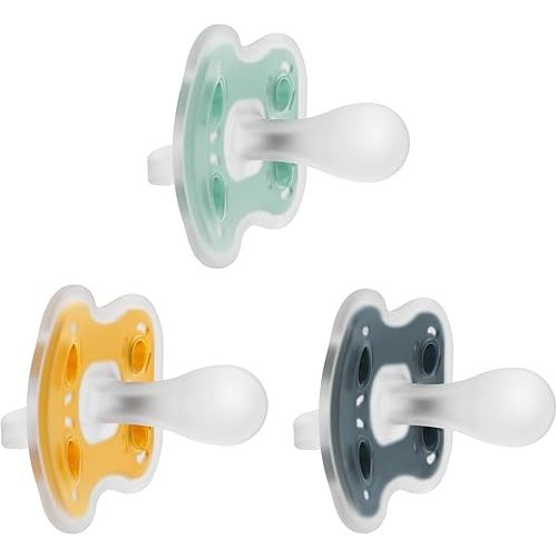 Dr. Brown's Advantage One-Piece Silicone Baby Pacifier, Fully Symmetrical Soother, Dark Gray/Green/Yellow, 6-18m, BPA Free, 3 Pack