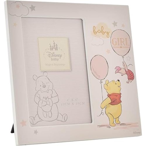 Happy Homewares Magical Beginnings Baby Girl 4" x 6" Winnie The Pooh and Piglet Photo Frame - Perfect for Children, New-Born Baby or Baby Shower Party - Officially Licensed