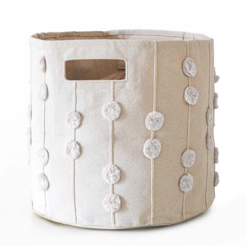 Handmade Canvas Storage Basket Pom Pom - Ivory