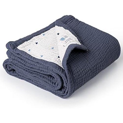 lulumoon Baby Blanket for Boys Newborns: Lightweight Cotton Swaddle for Receiving - Ideal Stroller Blanket for Travel & Baby Shower 36"x40"(Blue)