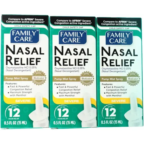 FamilyCare Nasal Relief Spray, Pump Mist, Anti-drip, Severe Congestion, (Oxymetazoline HCI) 12 Hours, 3 Pack
