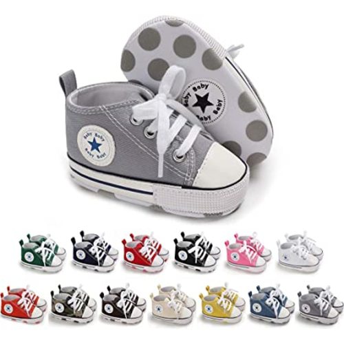Meckior Baby Girls Boys Canvas Sneakers Soft Sole High-Top Ankle Infant First Walkers Crib Shoes