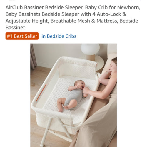AirClub Bassinet Bedside Sleeper, Baby Crib for Newborn, Baby Bassinets Bedside Sleeper with 4 Auto-Lock & Adjustable Height, Breathable Mesh & Mattress, Bedside Bassinet