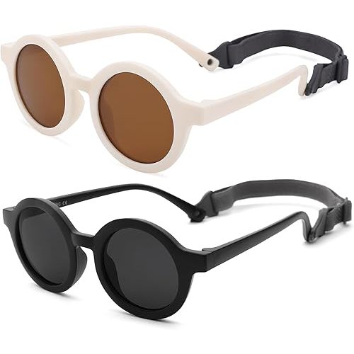 COASION Baby Polarized Round Sunglasses Flexible Rubber Shades with Strap for Toddler Newborn Infant Ages 0-24 Months