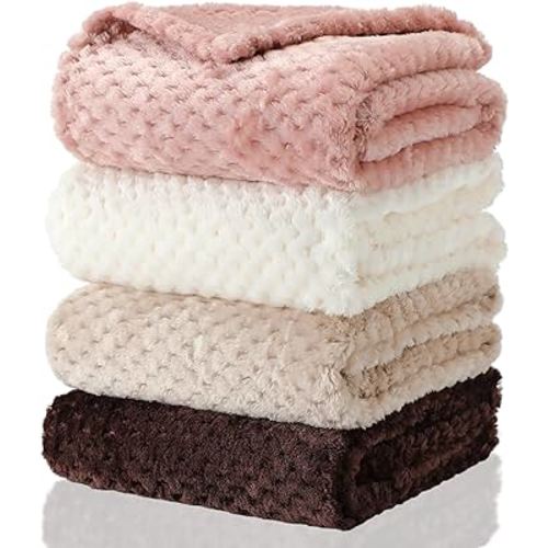 Frienda 4 Pcs Baby Fuzzy Blanket Fluffy Baby Blanket for Boys Girls Soft Warm Infant Newborn Toddler Receiving Nursery Bed Supplies, 32 x 24 Inch(Beige Brown Color)