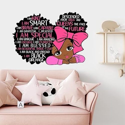 Yovkky Black Girl Magic I Am Special Inspirational Quote Wall Decal Pink Motivational Saying African American Sticker Nursery Positive Decor Baby Toddler Room Decoration Afro Kid Bedroom Playroom Art