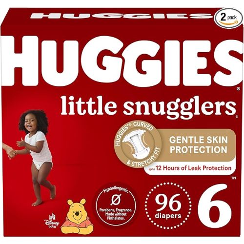 Huggies Size 6 Diapers, Little Snugglers Baby Diapers, Size 6 (35+ lbs), 96 Count (2 Packs of 48), Packaging May Vary