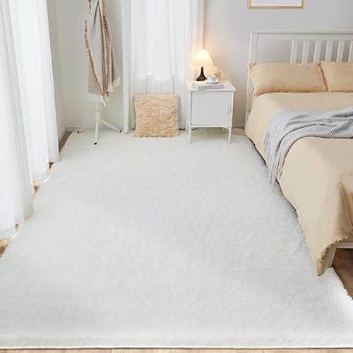 8x10 White Area Rug, Fluffy Plush Rugs for Bedroom, Non Slip Shag Indoor Carpet for Living Room, Nursery, Front Room, Room Decor