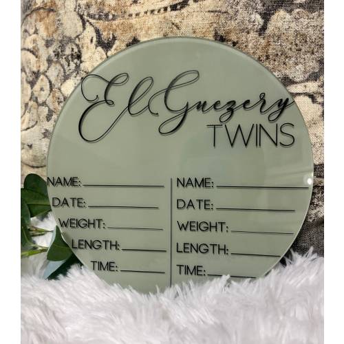 Birth Announcement Sign for Twins, Baby Stat Sign for Twins, Twins Hospital Sign, Acrylic Newborn Photo Prop for Twins, Twin Baby Birth Sign