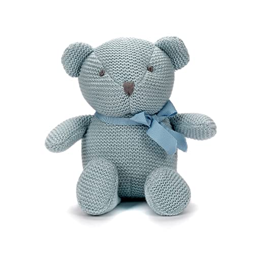 FLUFFYFUN 100% Organic Cotton Blue Teddy Bear 6.5", Baby Stuffed Animals for Newborn