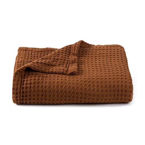 Kloovete 36” X 40” Inches Cooling Baby Waffle Weave Blanket, Ultra-Soft Lightweight Receiving Blanket for Newborn, Breathable Comfortable Baby Swaddle Blanket for Boys and Girls(Caramel)
