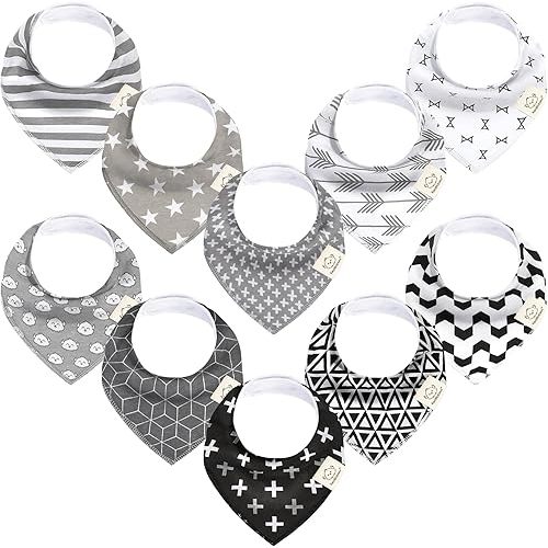KeaBabies 10-Pack Organic Baby Bandana Bibs for Girls - Super Absorbent Triangle Baby Bibs for Drooling and Teething Infant, 100% Cotton Extra Soft for Newborn, Infant 0-36 Months (MONOS)