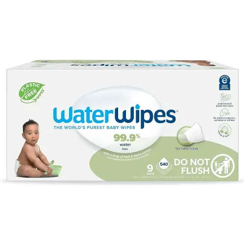 WaterWipes Plastic-Free Textured Clean, Toddler & Baby Wipes, 99.9% Water Based Wipes, Unscented & Hypoallergenic for Sensitive Skin, 540 Count (9 packs), Packaging May Vary