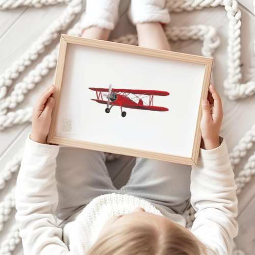 Vintage Red Airplane Wall Art, Printable Transportation Art, Boys Room Decor, Aviation-Themed Nursery Art, Retro Airplane Print