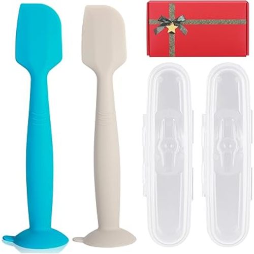 Baby Diaper Cream Spatula with Case,2 Large Diaper Spatula with 2 Case 1 Gift Box,Soft Butt Paste Spatula Baby Butt Spatula,Diaper Cream Applicator Diaper Rash Spatula Blue Beige