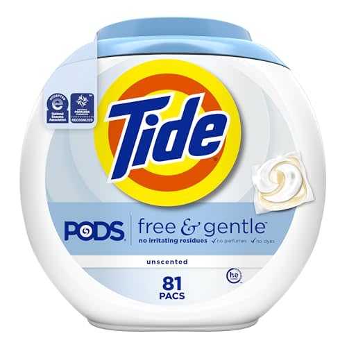 Tide PODS Free & Gentle Laundry Detergent Soap Pacs, 81 Count, Tide PODS Laundry Detergent