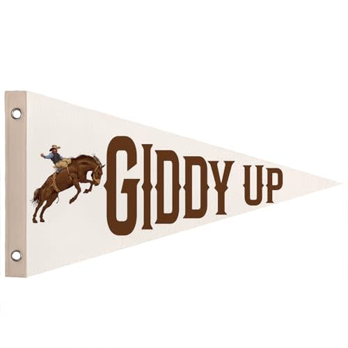 Cowboys Western Nursery Decor Boy, Giddy Up Felt Pennant Banner Flags, Retro Western Wall Art Decor for Kids Toddler Room Nursery Playroom,Cowboy Baby Shower Decorations, 8x14 Inch