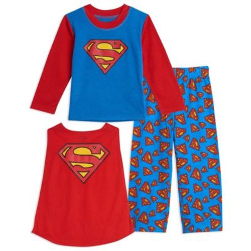 DC Comics Justice League Superman Toddler Boys Pajama Shirt Pants and Cape 3 Piece Set Blue 2T