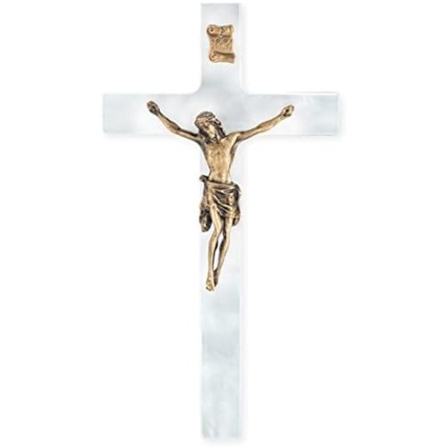 Birsppy AOLDHYY White Pearlized Traditional Gold Corpus Religious 7 Inch Wall Cross Crucifix