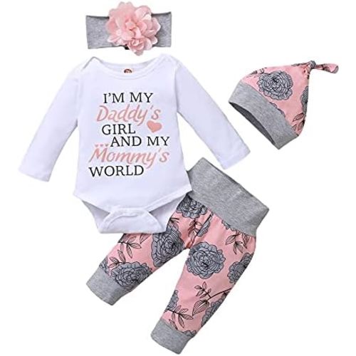 Newborn Baby Girl Clothes Outfits Infant Daddy Romper Ruffle Floral Pants Headband Cute Toddler Girl Clothes Set