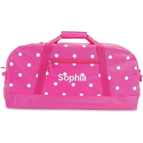 Pink with White Dots Kids Personalized Medium Duffel Bag by Lillian Vernon (11" x 12" x 23"W)