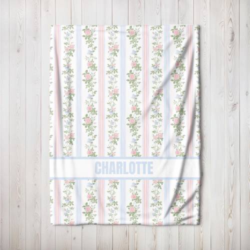 Custom Preppy Bedding Custom Blanket Gift for Baby Girl Rose Blanket Monogram Grandmillennial Decor Custom Baby Girl Nursery Blanket
