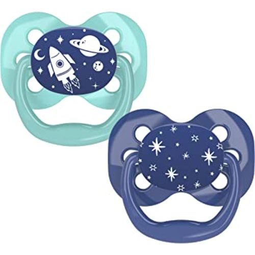 Dr. Brown's Advantage 100% Silicone Baby Paci Symmetrical Soother, 0-6m, BPA free, Blue, 2 Pack