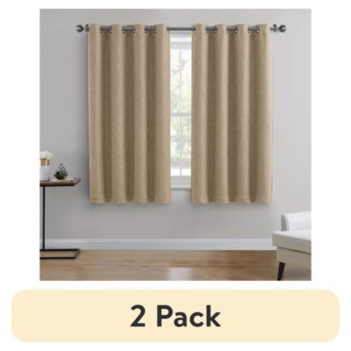 (2 pack) Better Homes & Gardens Woven Textured Grommet Blackout Curtain Panel, 1-Piece, Beige, 50" W x 63" L