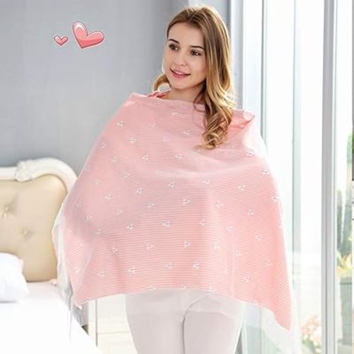 Nursing Covers for Breastfeeding, Soft Cotton Breast Feeding Cover Stroller Cover with Lace Screen Yarn, Privacy Nursing Covers Infant Feeding Cover Infant Breathable for Breastfeeding Supplies(Pink)