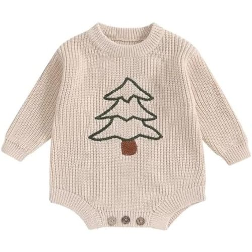 Lesimsam Newborn Baby Boy Girl Christmas Outfit Knit Sweater Romper Oversized Long Sleeve Bubble Romper Warm Winter Clothes