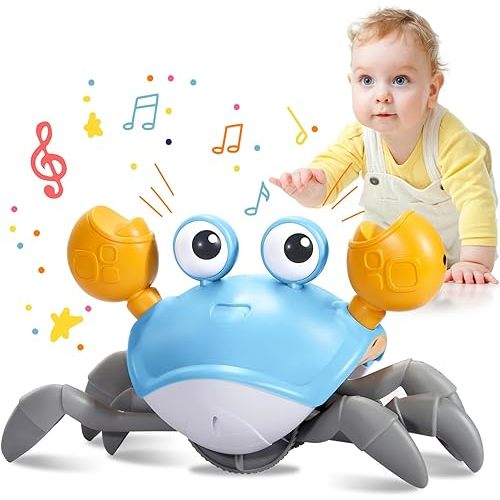 Crawling Crab Baby Toy - Tummy Time Toys-with Music and LED Light,Walking Crab Toy for 0-6 6-12 12-18 36 Months Walking Toddler Birthday Gift(Azure)