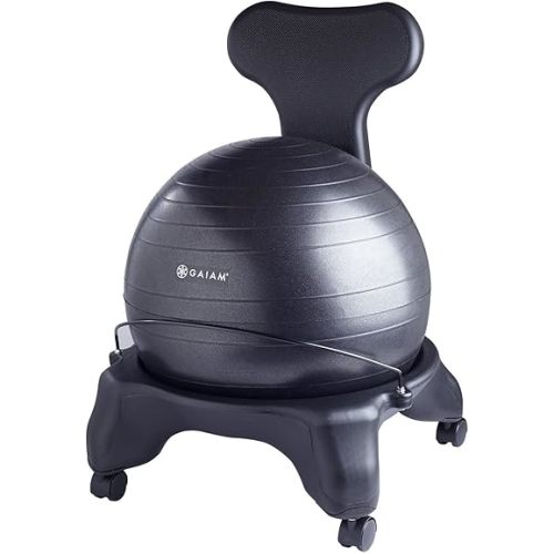 Gaiam Classic Balance Ball Chair – Ergonomic Stability Chair for Desk & Office | Yoga Ball Seat with Base, Air Pump, & Exercise Guide | Improves Posture & Core Strength (300 lb Capacity)