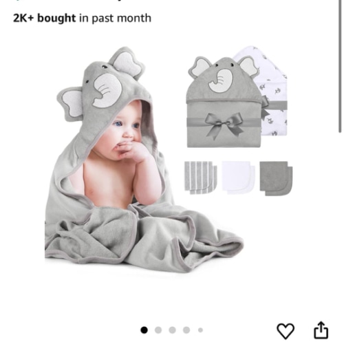Momcozy Cute Elephant Hooded Baby Towel- 8 Piece Bath Essential, 2 x Towels and 6 x Wash Cloth Set- Perfect Shower Gift for Boys or Girls - Soft and Comfort for Newborn, Infant and Toddler