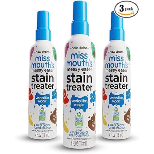 Miss Mouth's Messy Eater Stain Treater Spray - 4oz 3 Pack Stain Remover - Newborn & Baby Essentials - No Dry Cleaning Food, Grease, Coffee Off Laundry, Underwear, Fabric