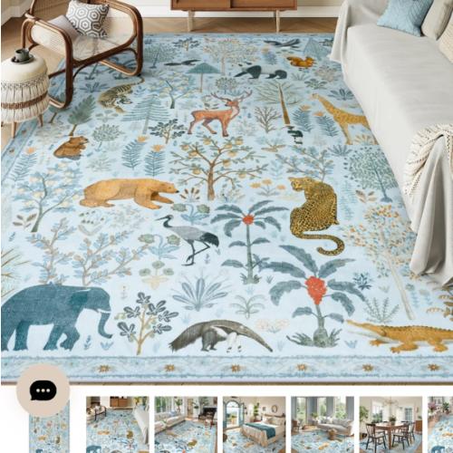 Roam Washable Jungle Animals Blue Rug