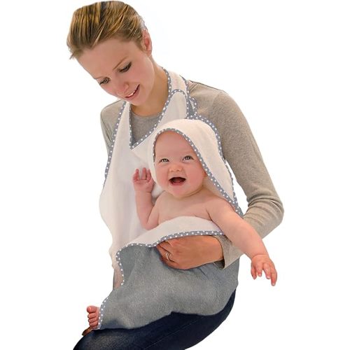 Hands Free Baby Bath Towel | Luxuriously Soft Bamboo Viscose & Cotton Hooded Baby Towel | Apron Towel for Safe Babies Bathtime | Perfect Newborn Gift | Gray
