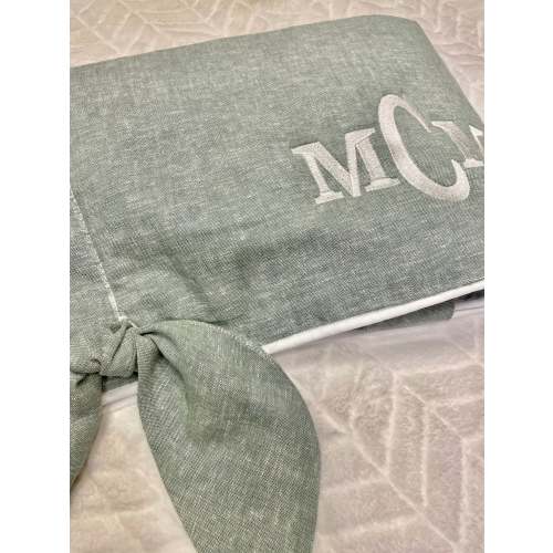 Sage Green Linen Crib Rail Cover with Knot Ties