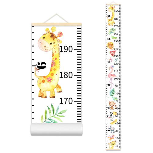Cartoon Growth Chart for Kids Removable Wall Decor Wood Frame Fabric Canvas Height Measurement Ruler for Kids Nursery Room