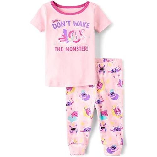 The Children's Place Baby Girls' and Toddler Short Sleeve Top and Pants Snug Fit 100% Cotton 2 Piece Pajama Set