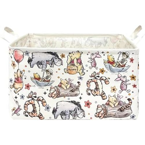 Winnie Nursery Hampers with Handles Classaic Pooh Nursery Storage Basket Foldable and Waterproof Canvas Large Organizers for Bathroom, Bedroom, Toys, Clothes, Laundry Bin