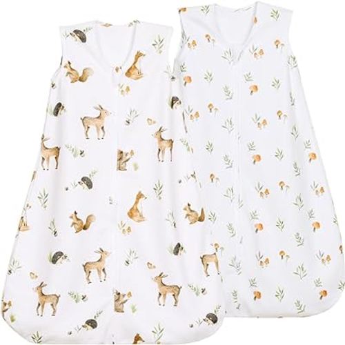 david's kids Micro Fleece Baby Sleep Sack 6-12 Months, Soft Baby Wearable Blankets with 2-Way Zipper, 2 Pack Sleeping Bags for Infant Newborn Boys Girls Neutral, Medium Size, Forest/Woodland Animals