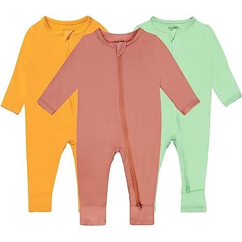 GUISBY Baby Pajamas with Mitten Cuffs - 3Pcs Girls Boys 2 Way Zipper Long Sleeve Rayon Sleepers