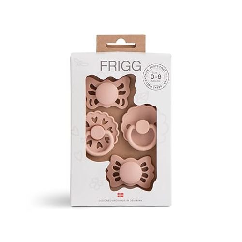 FRIGG Baby's First Pacifier​ Set | Floral Heart 4-Pack | Made in Denmark | BPA-Free (Blush, 0-6 Months)