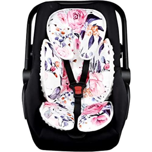 Baby Car Seat Head Support for Newborn,Pea Pod 2 in 1 Infant Car Seat Head Body Support for Girls Extra Soft Breathable Baby Car Seat Cushion Insert for Strollers, Swings, and Bouncers, Pink Floral