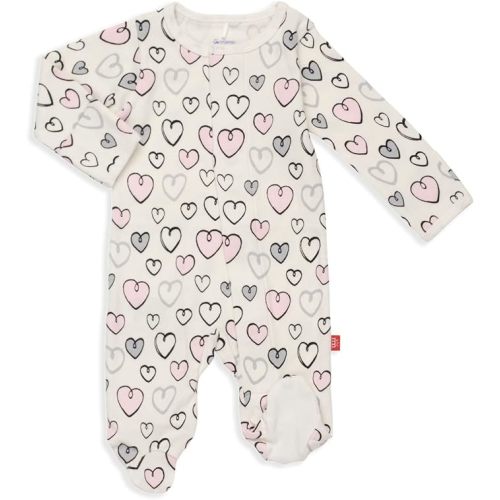 Magnetic Me Footie Pajamas - 100% Organic Cotton Baby Pajamas - Quick Magnetic Fastener Sleeper for Baby Boy and Girl - Heartfelt Love - 6-9 Months