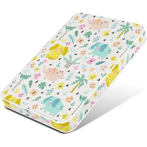 3 Inch 38x26 Mini Crib Mattress, No Gaps Edge Reinforcement High Density Foam, Fits Mini Crib, Odorless and Steady, Certipur-us and Oeko -tex Certified, Elephant