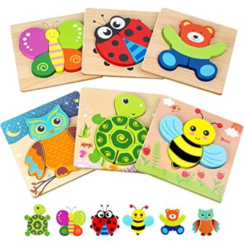 Toddler Puzzles, Wooden Jigsaw Animals Puzzles for 1 2 3 Year Old Girls Boys Toddlers, Educational Preschool Toys Gifts for Colors & Shapes Cognition Skill Learning