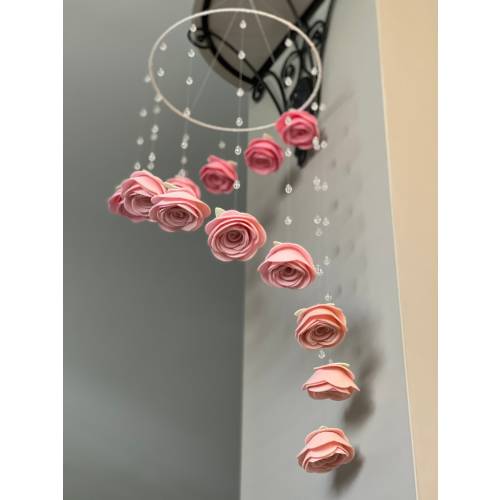 Floral baby girl mobile Baby girl nursery mobile Spiral crystals & roses flowers
