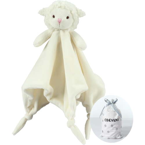 CREVENT Cozy Plush Baby Security Blanket, Minky with Animal Face (Ivory Sheep), Perfect for Boys & Girls