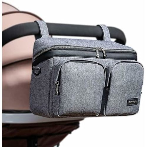 SUNVENO Universal Stroller Organizer Caddy, 2 Cup Holders, Multiple Pockets & Shoulder Strap — Fits Most Strollers